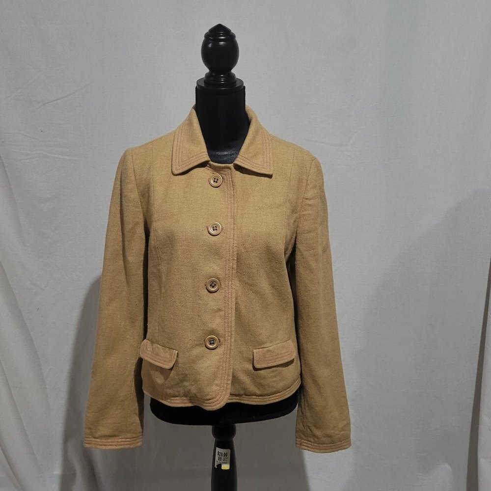 Gap jacket cropped winter fall wool blend coat light brown tan camel neutral